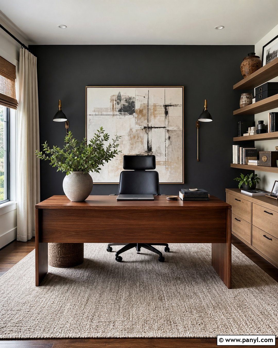 Dark Grey Home Office Accent Wall - 30 Dark Grey Accent Wall Ideas