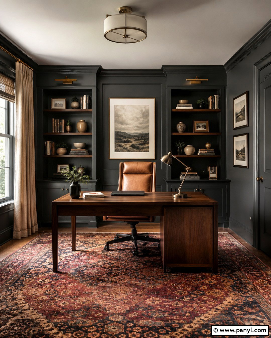 Dark Grey Home Office Walls With Built-In Shelves - 20 Dark Grey Interior Walls