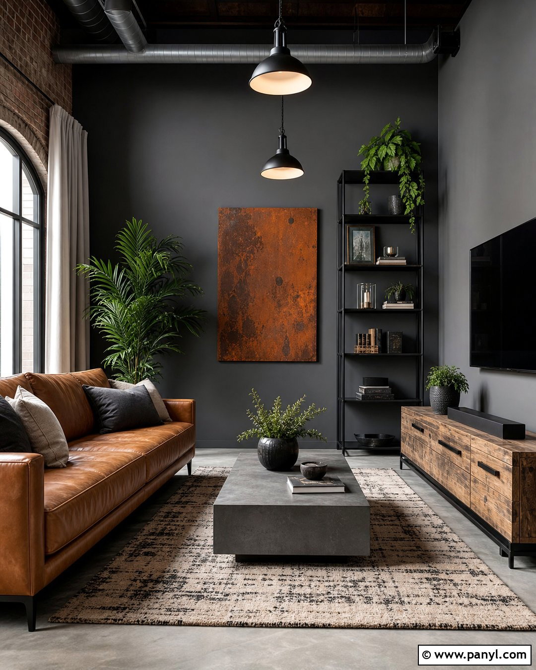Dark Grey Industrial Living Room - 25 Dark Grey Wall Color Ideas