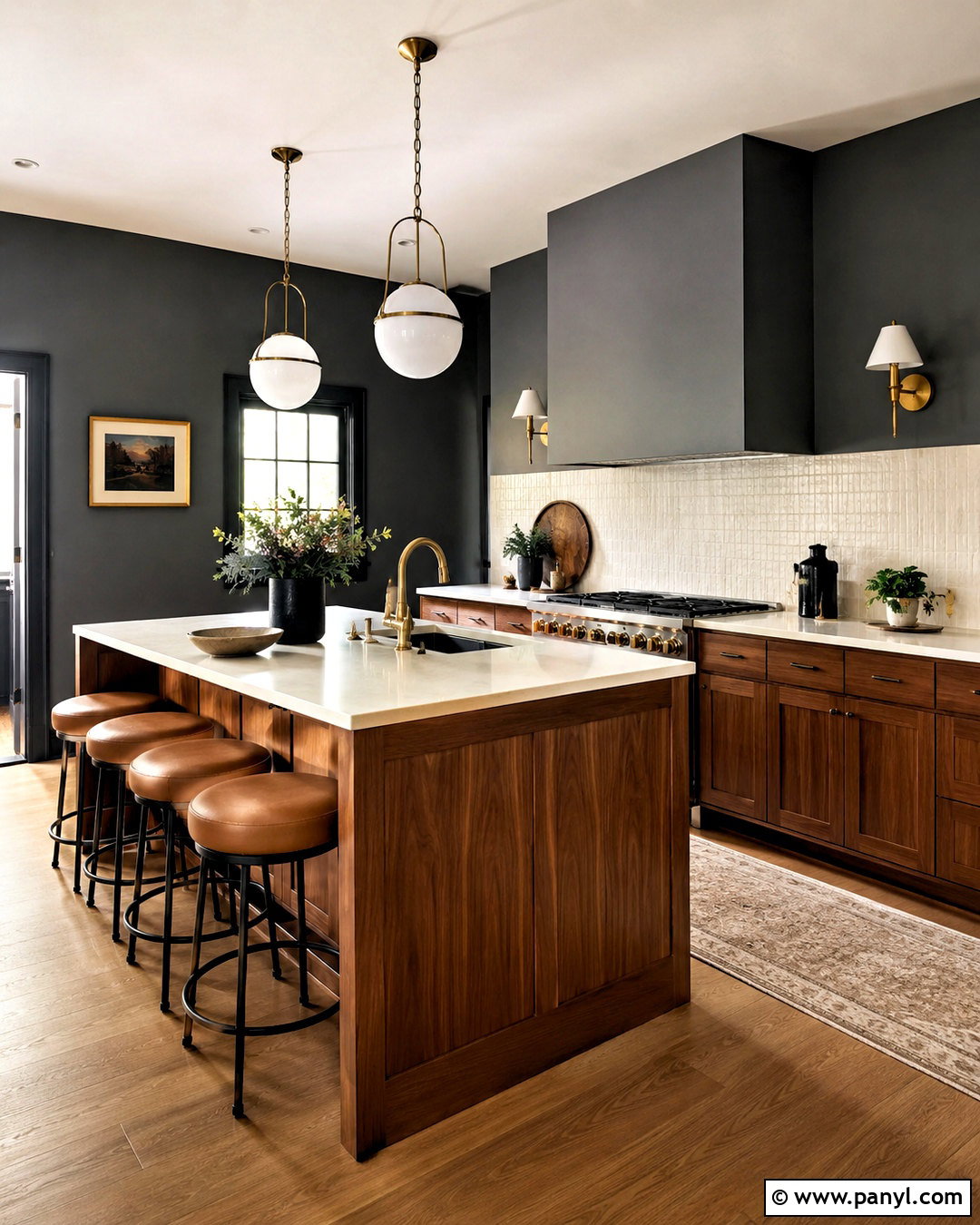 Dark Grey Kitchen With Walnut Cabinets - 40 Dark Grey Walls