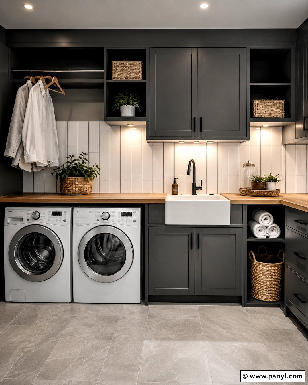 Dark Grey Laundry Room With Wood Counters - 20 dark grey room ideas