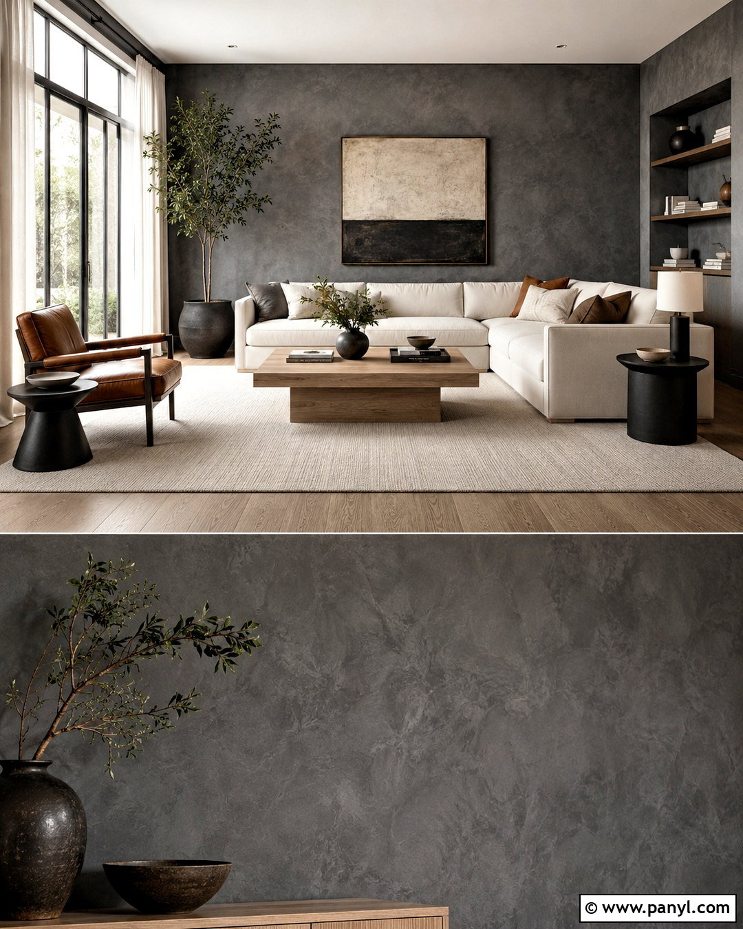 Dark Grey Limewash Living Room - 40 Grey Limewash Walls