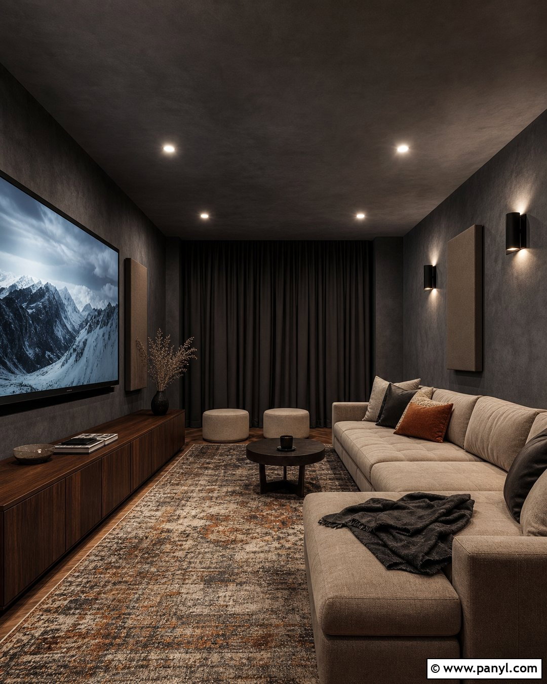 Dark Grey Limewash Media Room - 25 Limewash Grey Wall Ideas