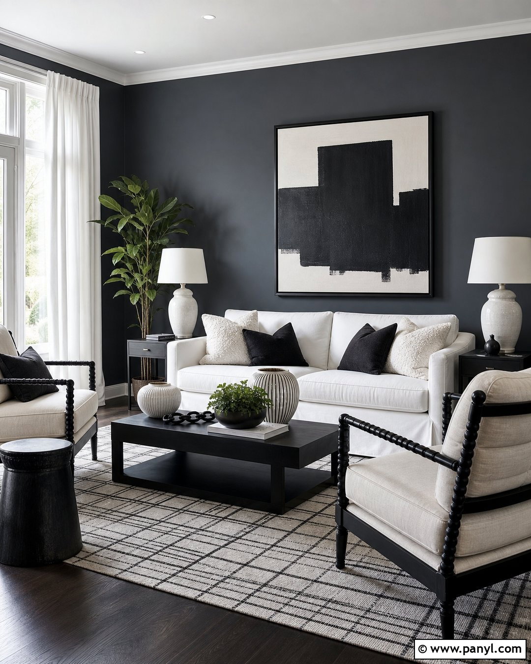 Dark Grey Living Room Walls With Black And White Decor - 30 Dark Grey Living Room Walls