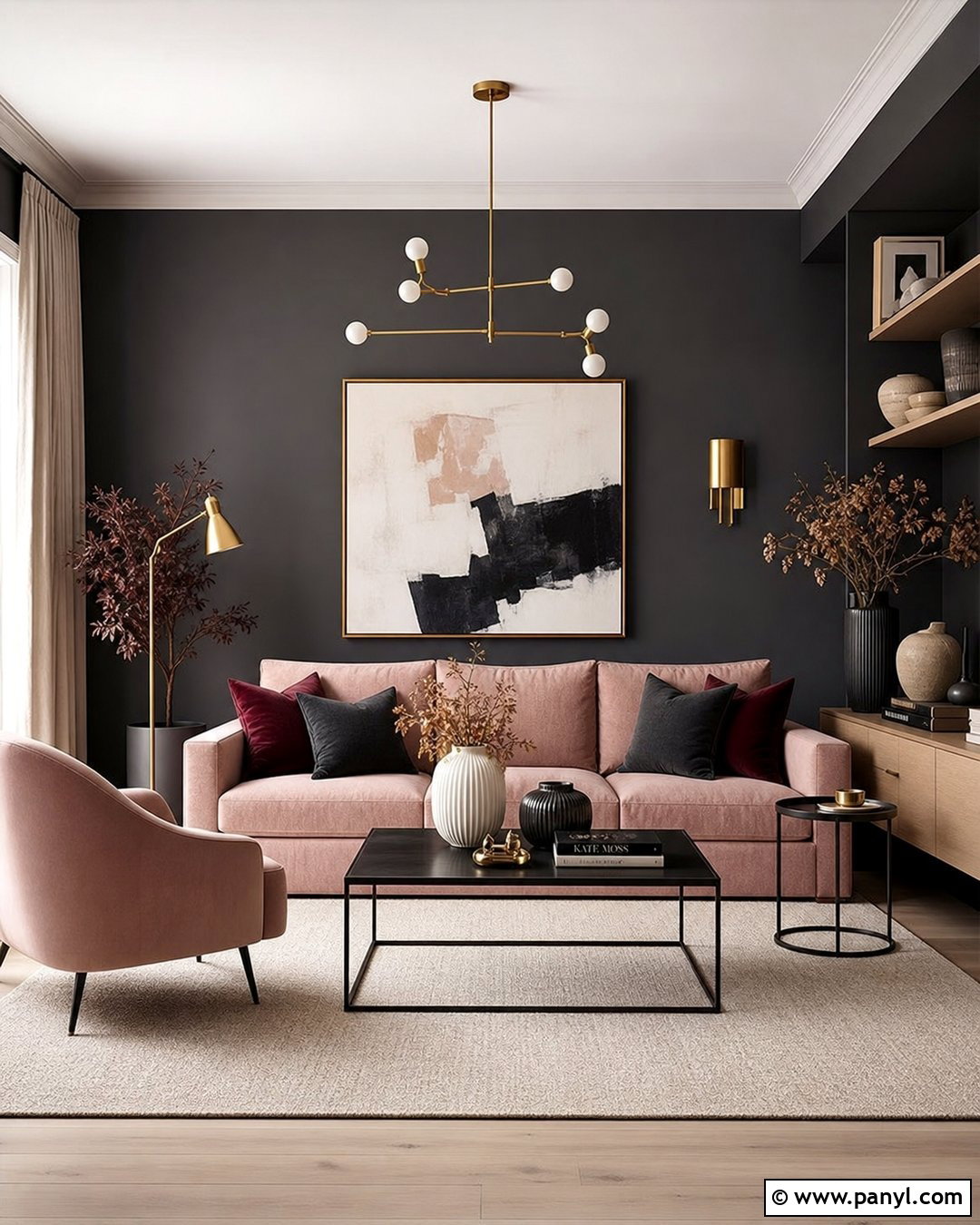 Dark Grey Living Room Walls With Blush Pink Furniture - 30 Dark Grey Living Room Walls