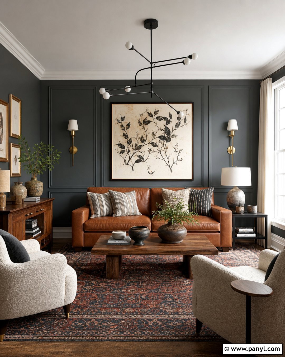 Dark Grey Living Room Walls With Cognac Leather Sofa - 30 Dark Grey Living Room Walls