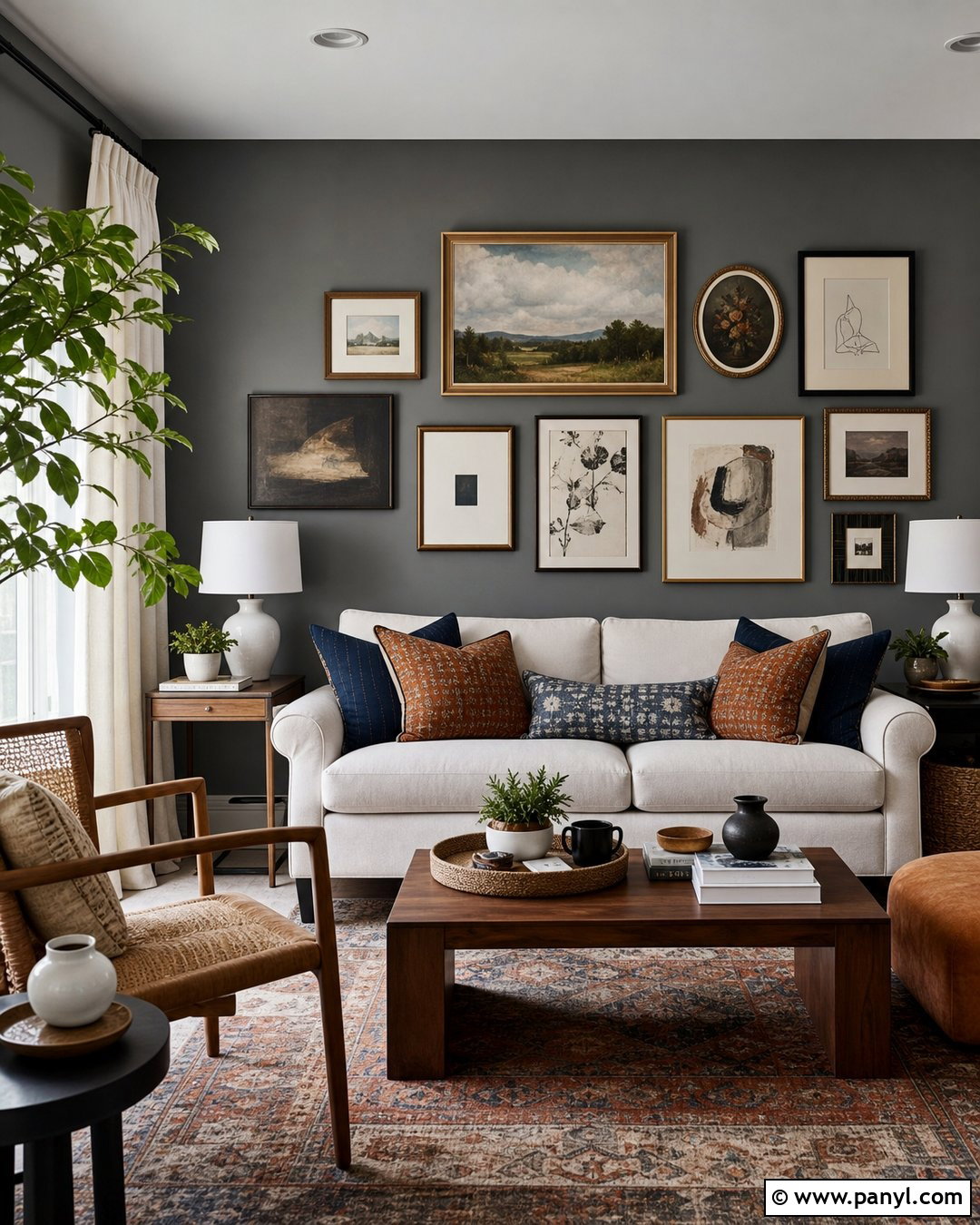 Dark Grey Living Room Walls With Gallery Art - 30 Dark Grey Living Room Walls