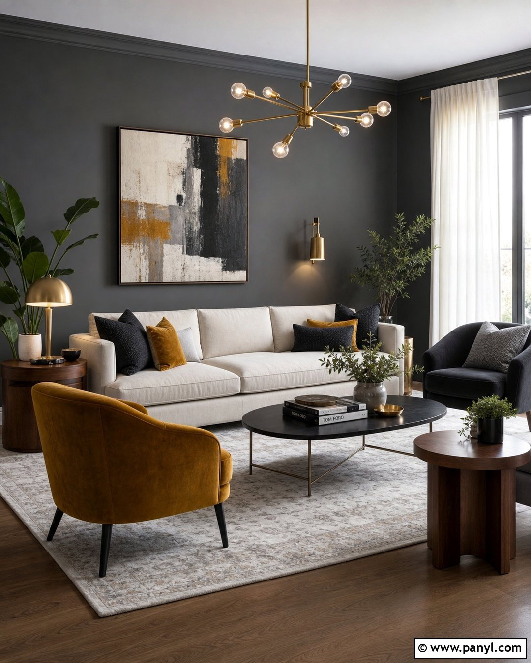 Dark Grey Living Room Walls With Mustard Accents - 30 Dark Grey Living Room Walls