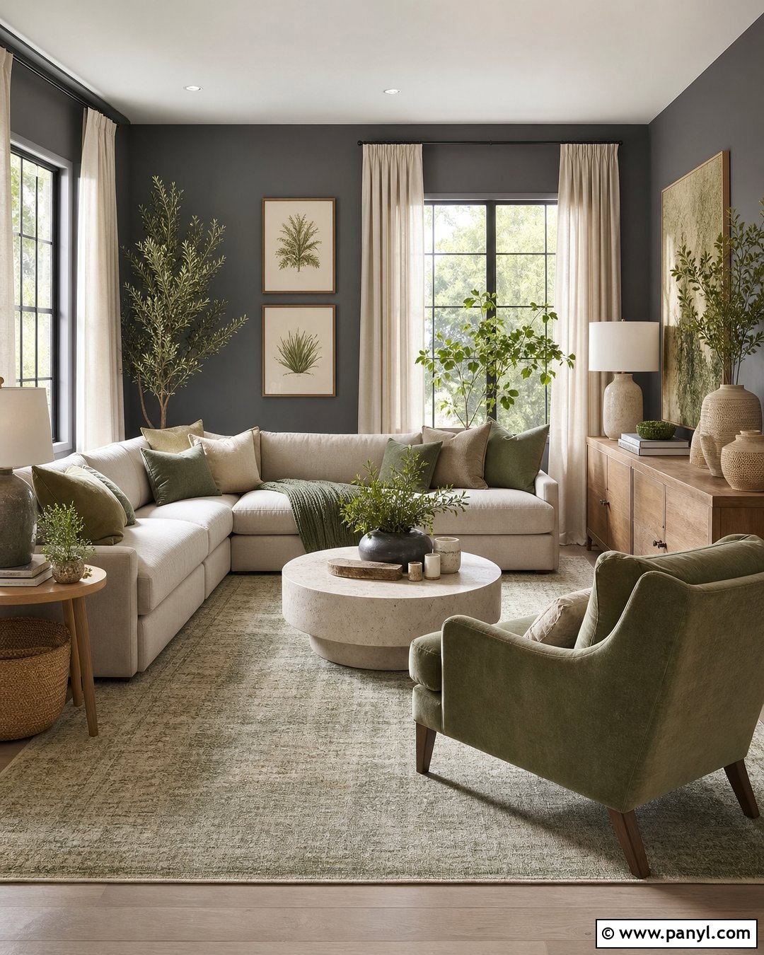 Dark Grey Living Room Walls With Sage Green Decor - 30 Dark Grey Living Room Walls