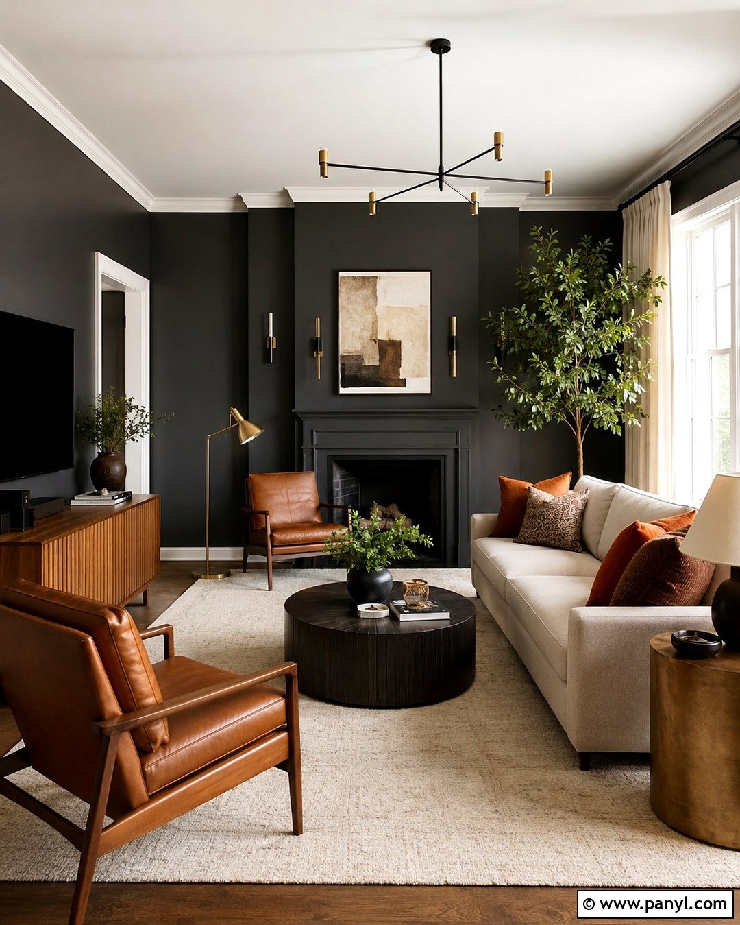 Dark Grey Living Room Walls With Warm Wood - 20 Dark Grey Interior Walls