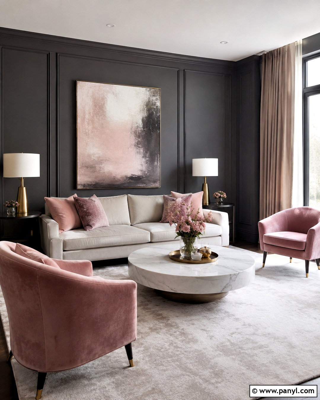Dark Grey Living Room With Blush Pink - 20 dark grey living room ideas