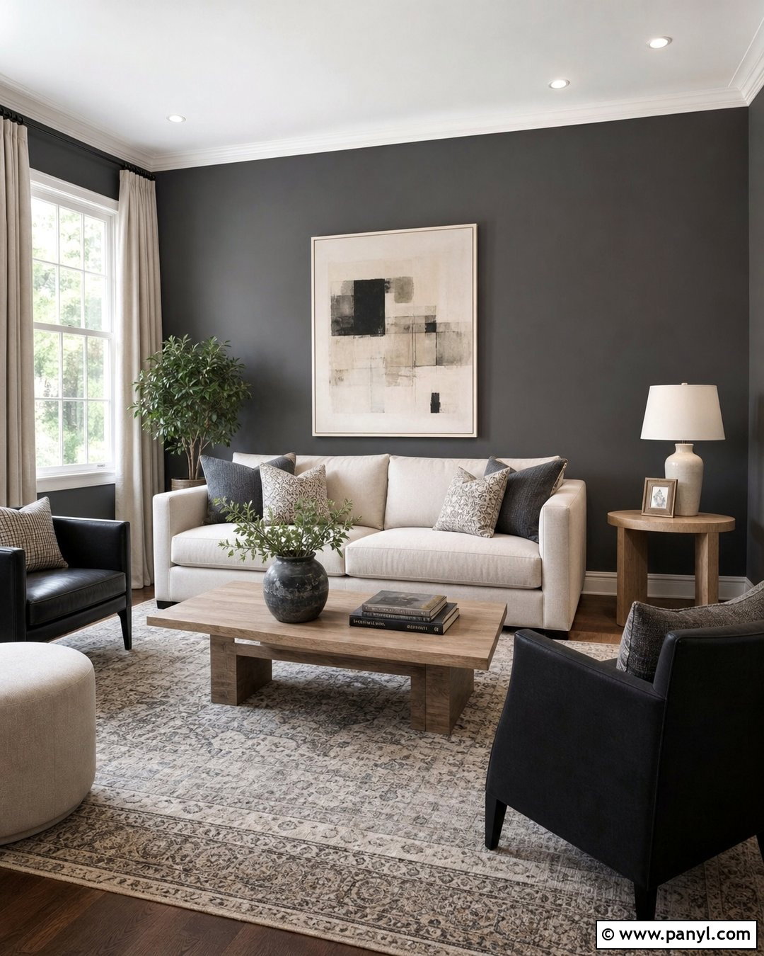 Dark Grey Living Room With Cream Sofa - 25 Dark Grey Wall Color Ideas