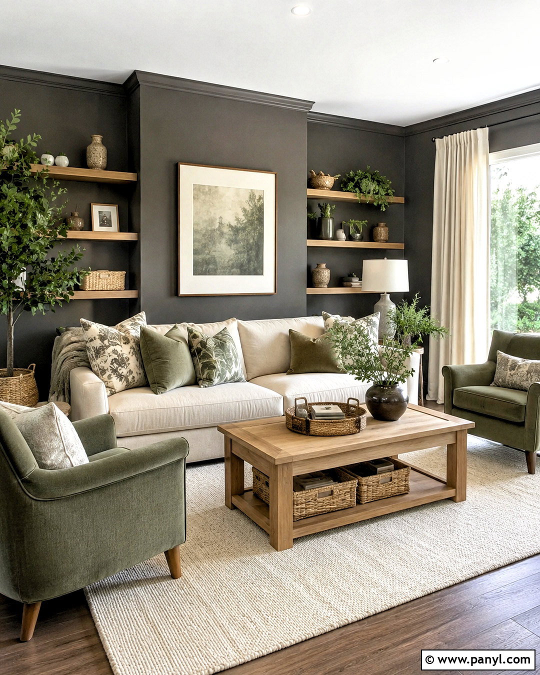 Dark Grey Living Room With Sage Green - 20 dark grey living room ideas