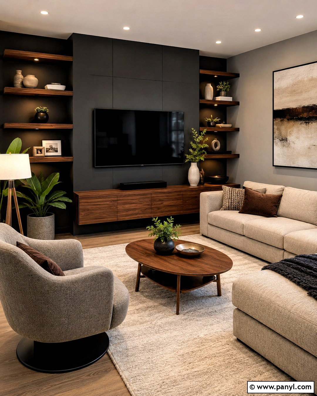 Dark Grey Living Room With TV Wall - 20 dark grey living room ideas