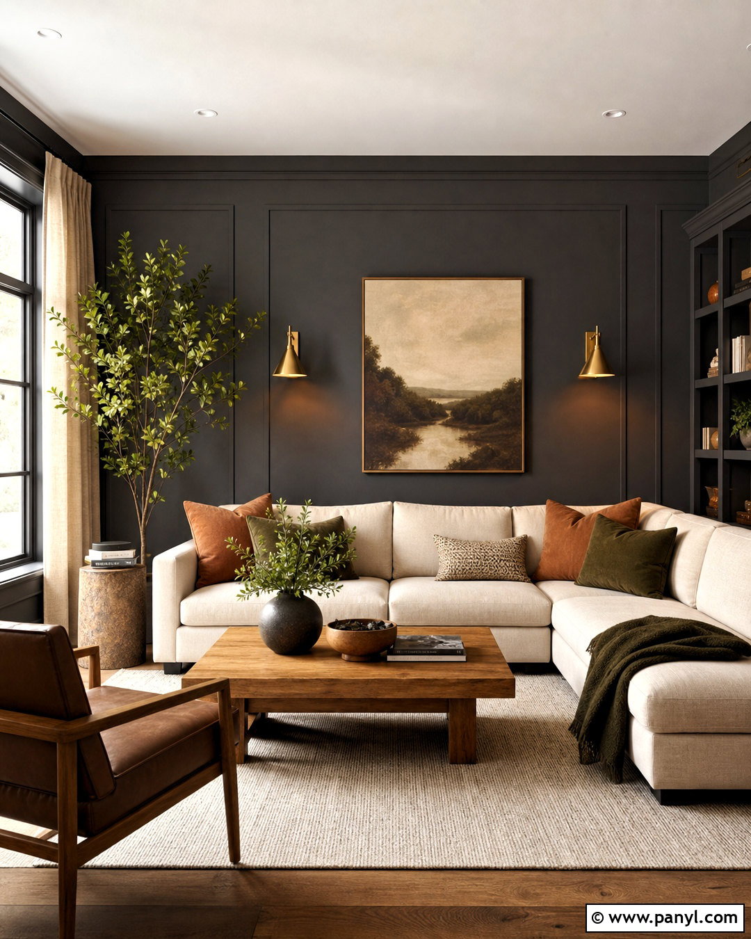 Dark Grey Living Room With Warm Wood - 20 dark grey interior ideas