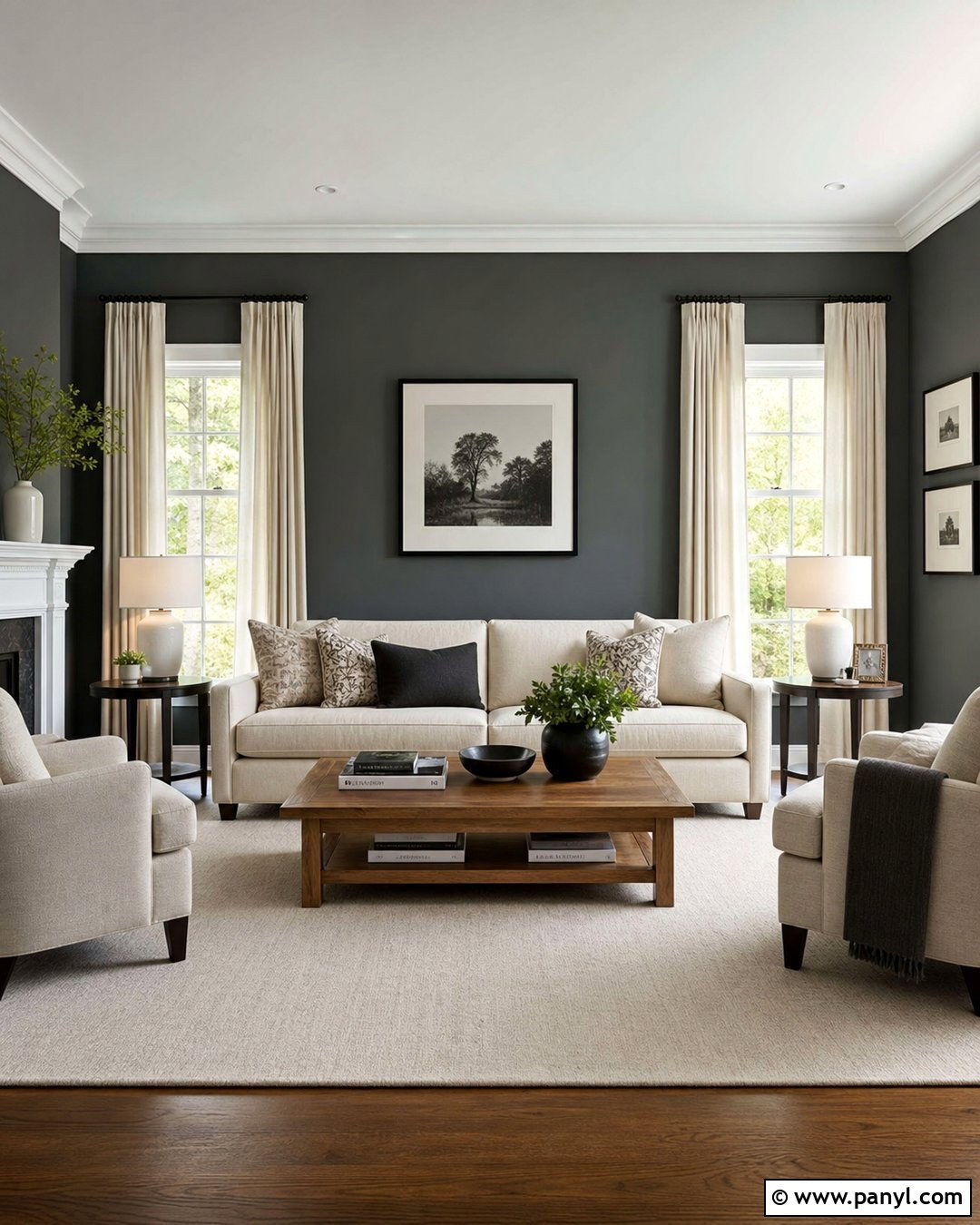 Dark Grey Living Room With White Trim - 25 Dark Grey Wall Color Ideas