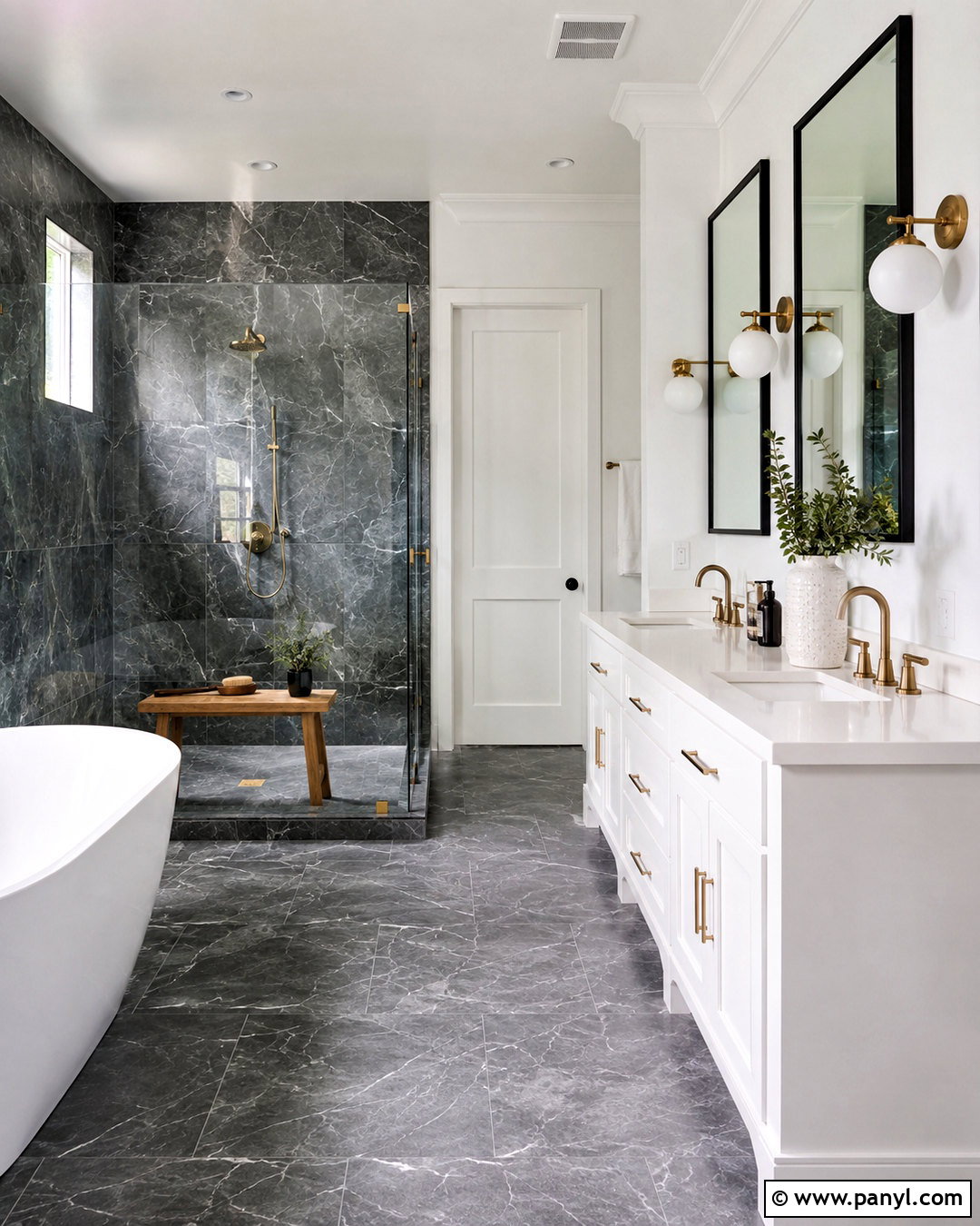 Dark Grey Marble and White Bathroom - 20 dark grey and white bathroom ideas