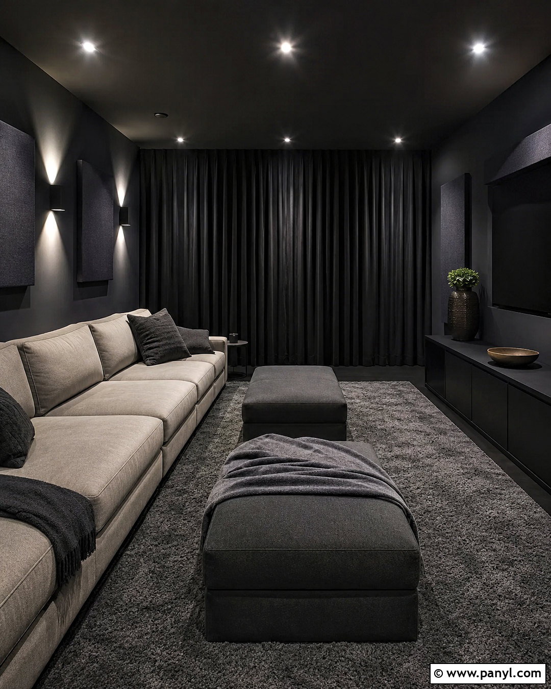 Dark Grey Media Room With Acoustic Panels - 20 dark grey room ideas