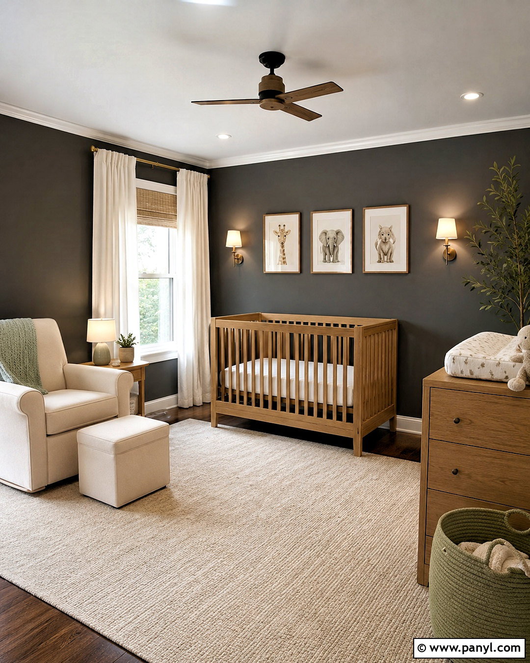 Dark Grey Nursery With Natural Wood - 40 Dark Grey Walls