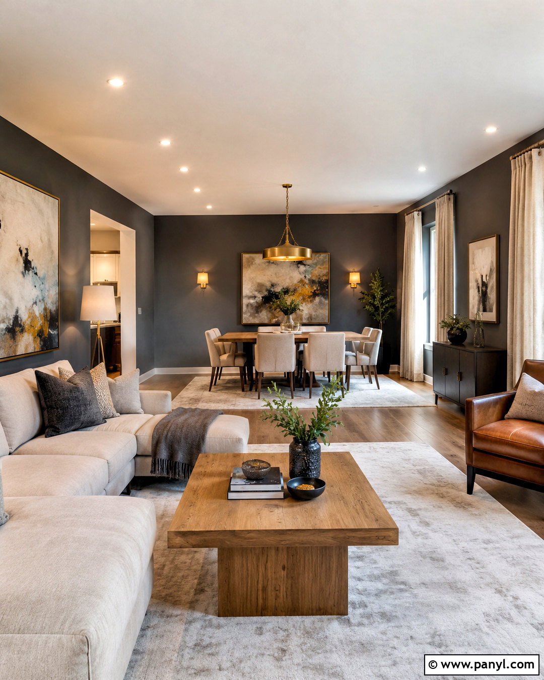 Dark Grey Open-Plan Living Space - 40 Dark Grey Walls
