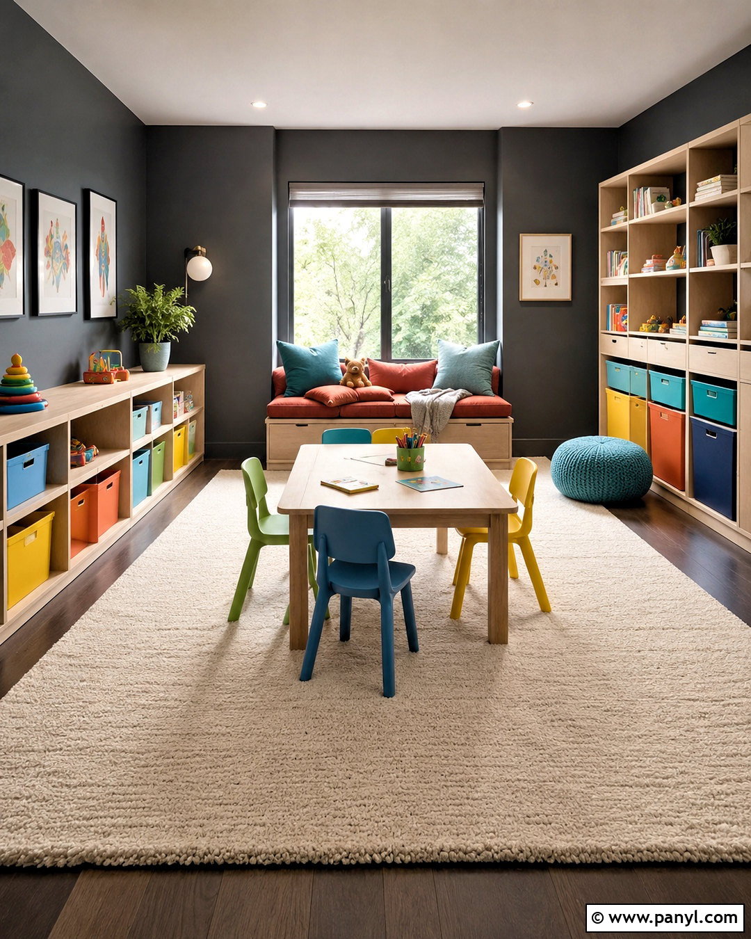 Dark Grey Playroom With Colorful Storage - 20 dark grey room ideas
