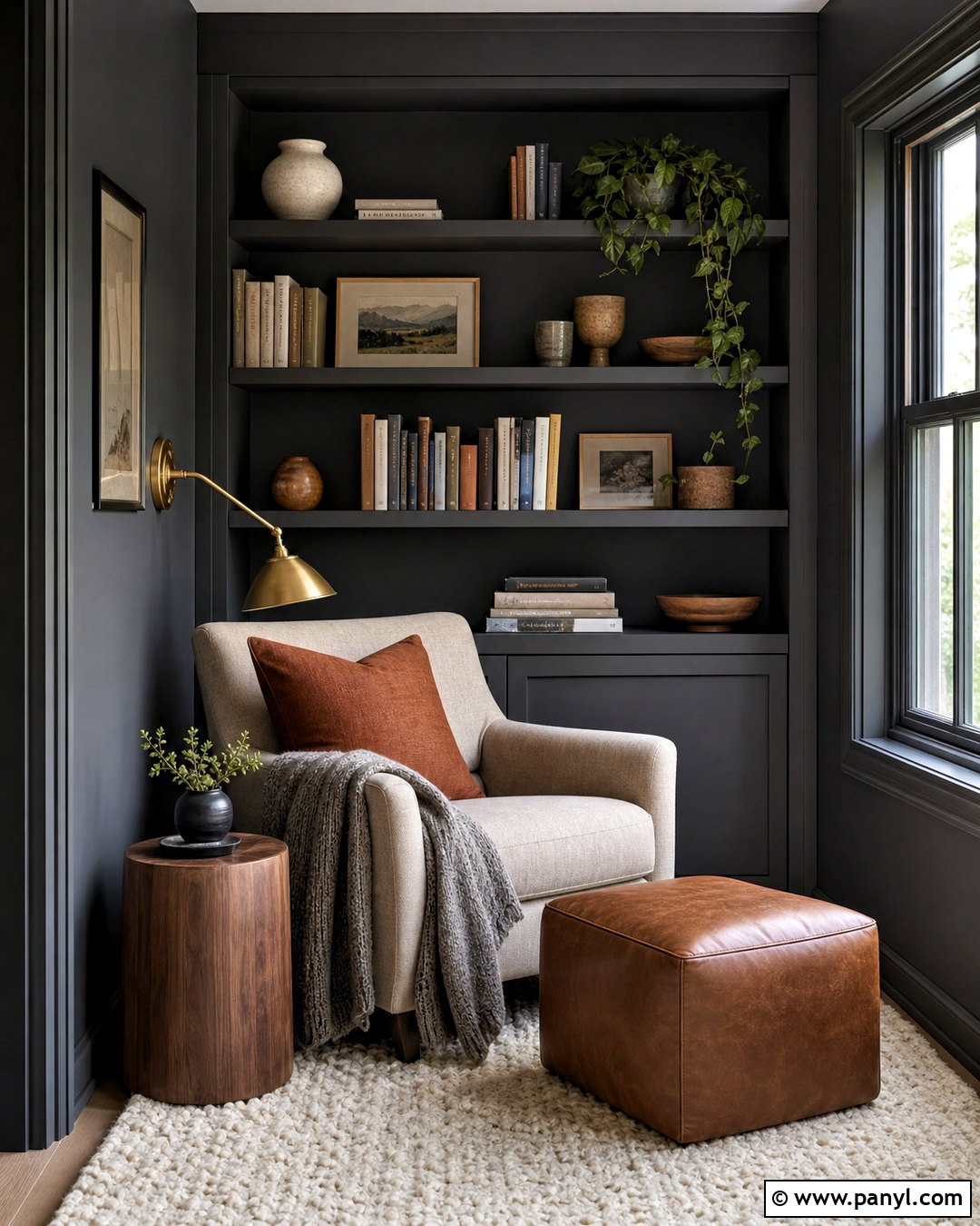 Dark Grey Reading Nook With Built-Ins - 20 dark grey interior ideas