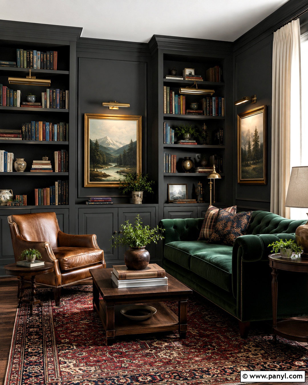 Dark Grey Reading Room With Emerald Green - 20 dark grey room ideas