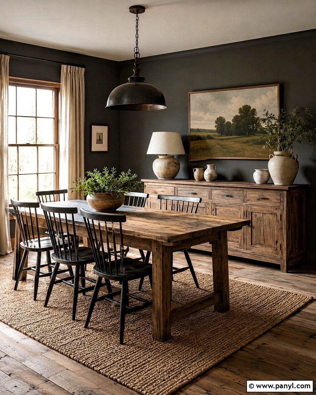 Dark Grey Rustic Dining Room - 40 Dark Grey Walls