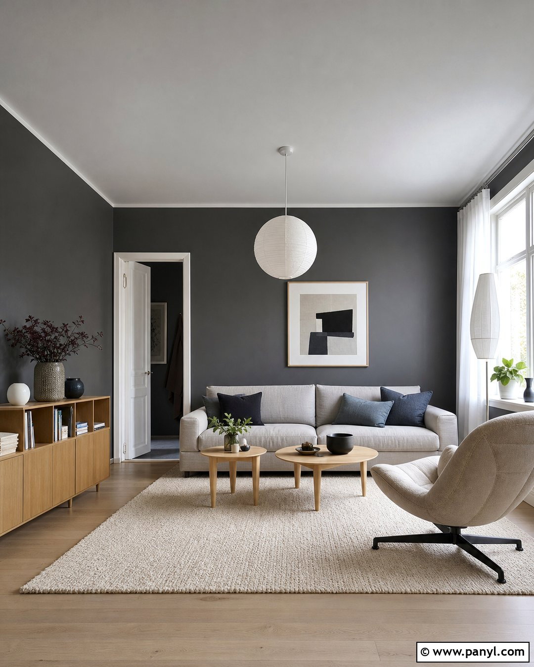 Dark Grey Scandinavian Living Room - 25 Dark Grey Wall Color Ideas