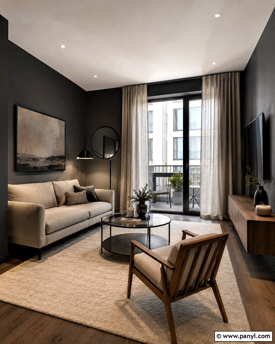 Dark Grey Small Living Room With Light Textiles - 20 dark grey room ideas
