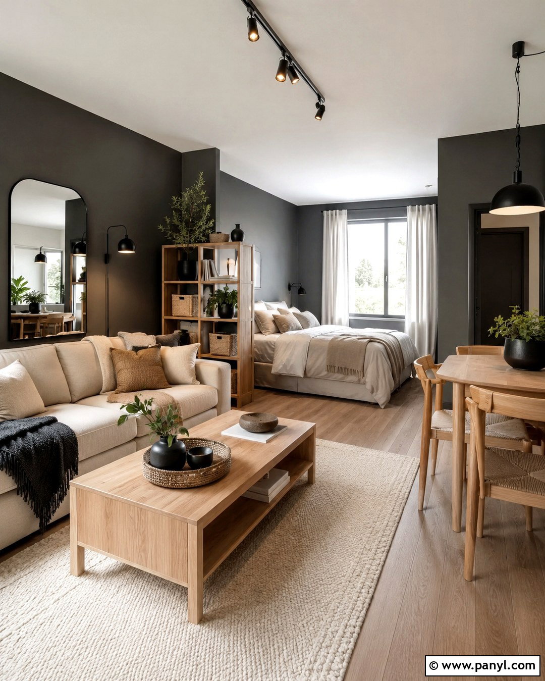 Dark Grey Studio Apartment Walls With Light Furniture - 20 Dark Grey Interior Walls