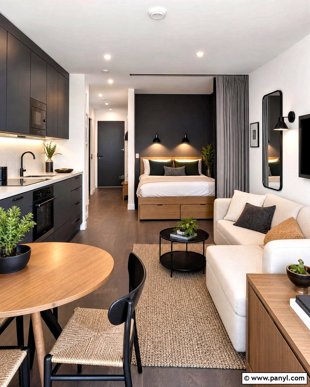 Dark Grey Studio Apartment With Defined Zones - 20 dark grey interior ideas