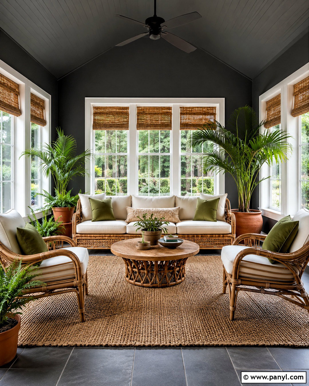 Dark Grey Sunroom With Natural Textures - 20 dark grey room ideas