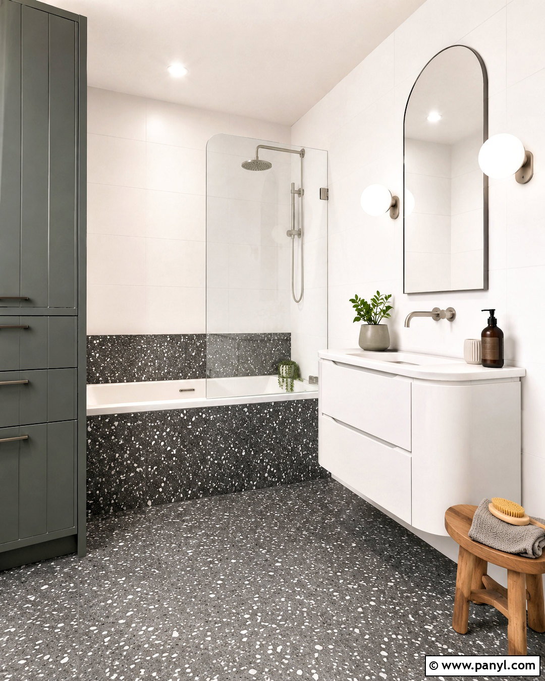 Dark Grey Terrazzo and White Bathroom - 20 dark grey and white bathroom ideas