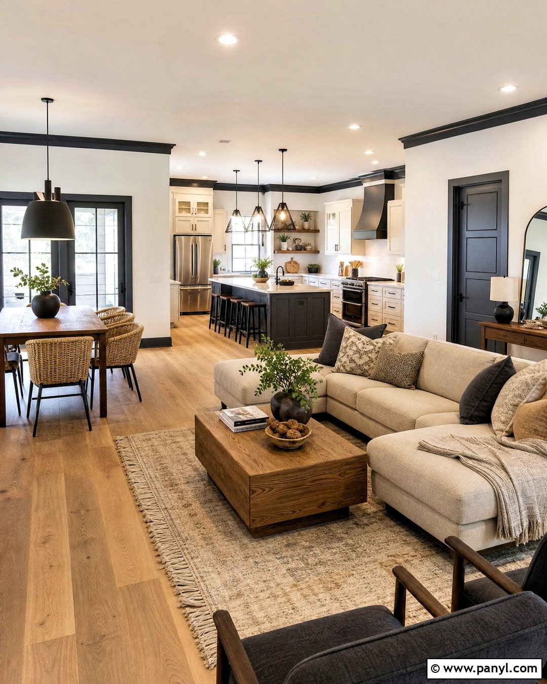 Dark Grey Trim Open Plan Living Room - 20 dark grey trim interior ideas