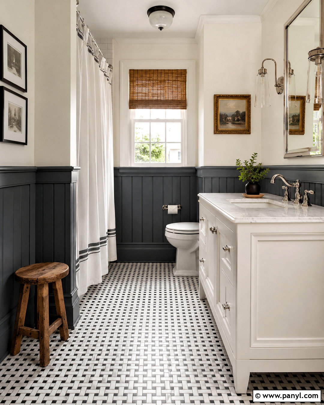 Dark Grey Wainscoting and White Bathroom - 20 dark grey and white bathroom ideas