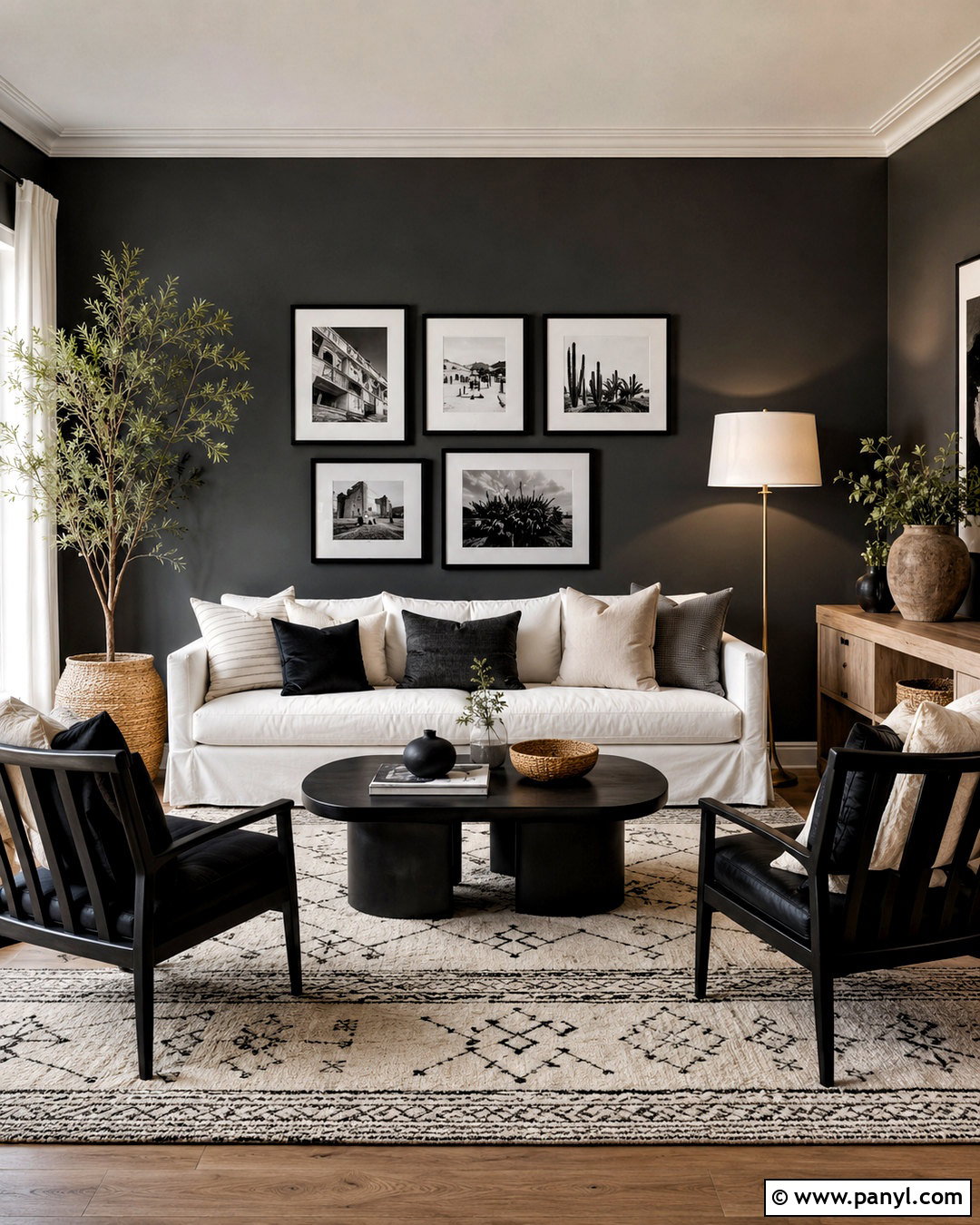 Dark Grey Walls With Black And White Decor - 40 Dark Grey Walls