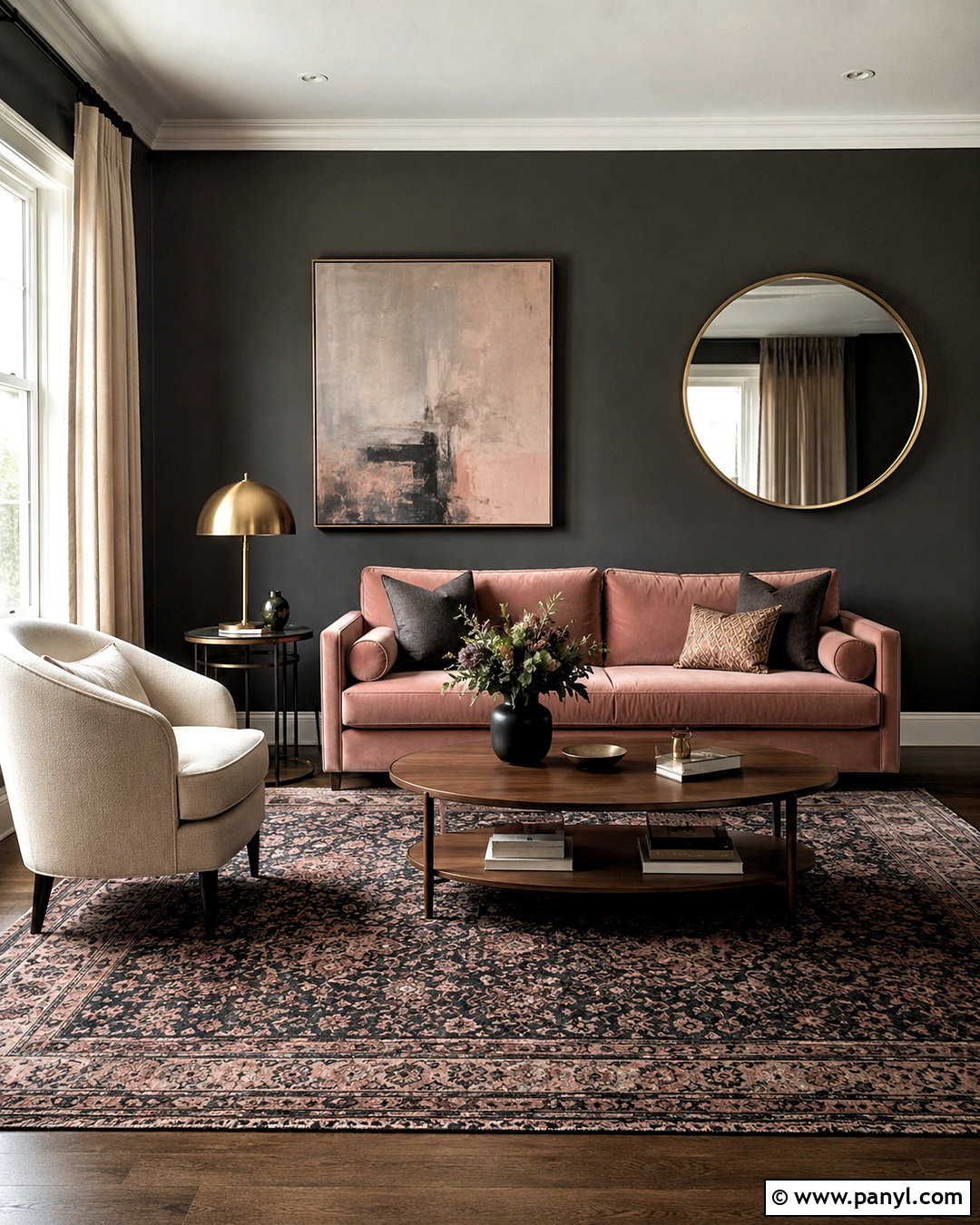 Dark Grey Walls With Blush Pink - 40 Dark Grey Walls