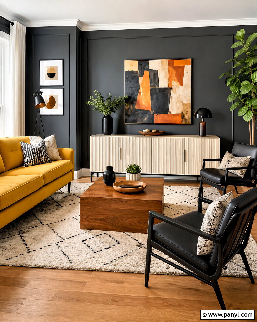 Dark Grey Walls With Mustard Yellow - 40 Dark Grey Walls