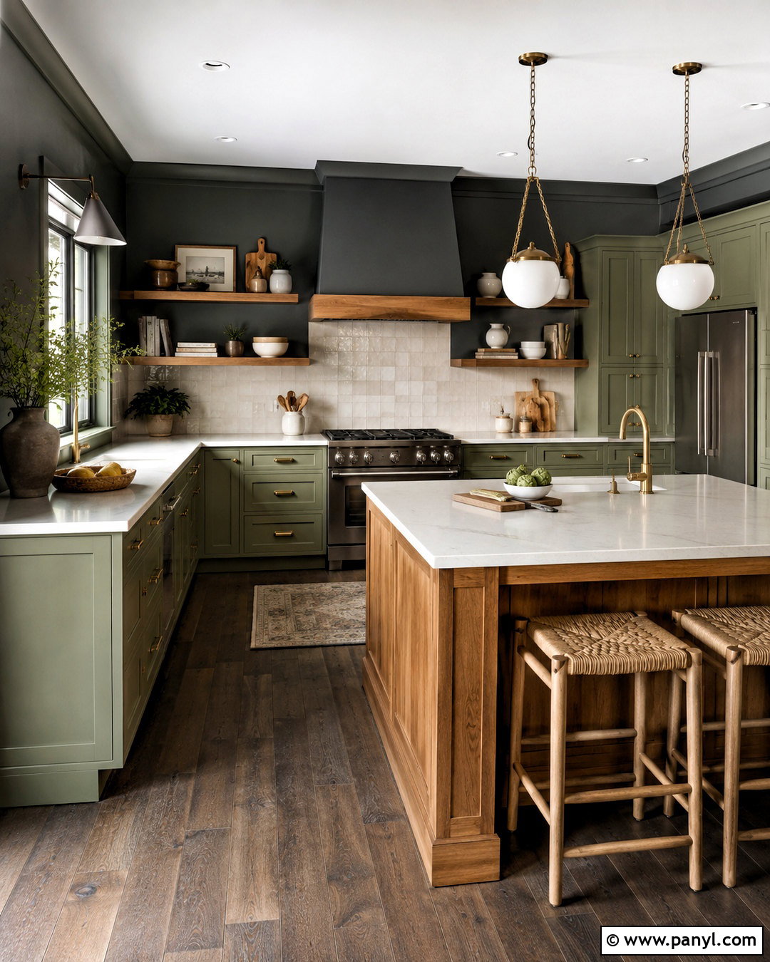 Dark Grey Walls With Sage Cabinets - 40 Dark Grey Walls