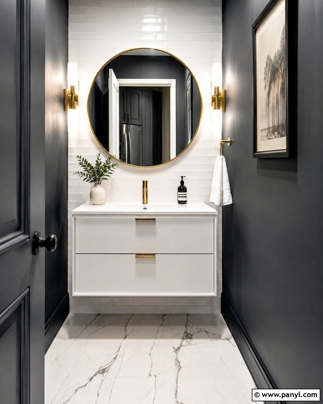 Dark Grey and White Powder Room - 20 dark grey and white bathroom ideas