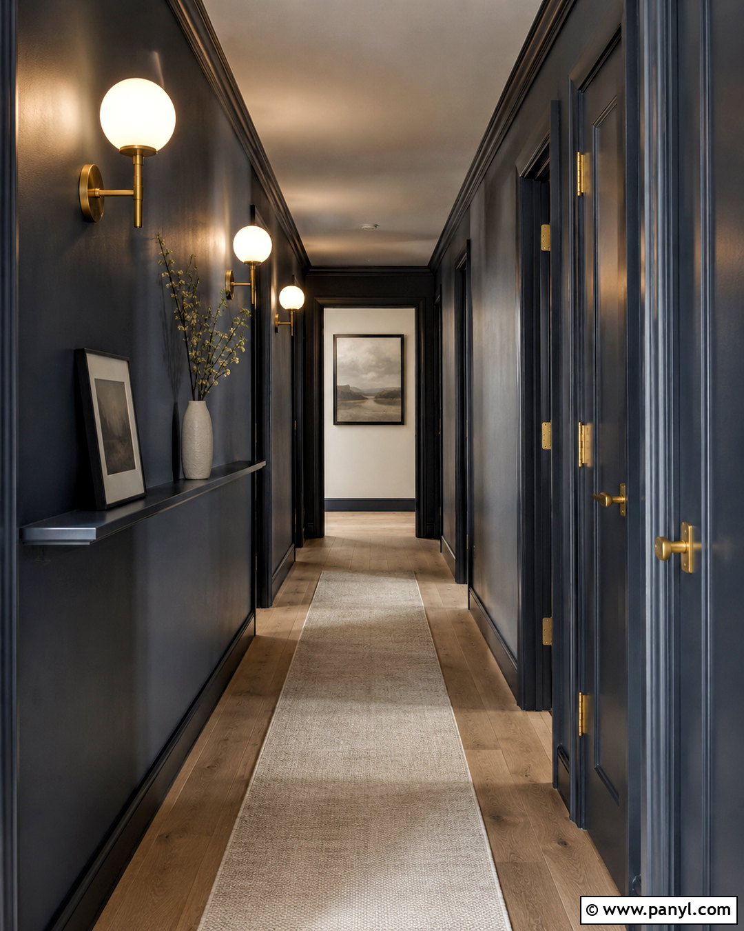 Dark Hallway With Brass Sconces - 20 moody hallway ideas