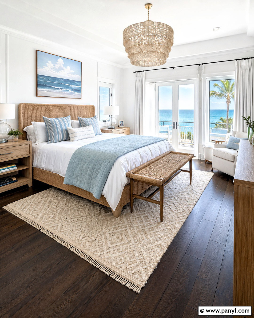 Dark Hardwood Floors With Coastal Blue Decor - 20 dark hardwood floors bedroom ideas