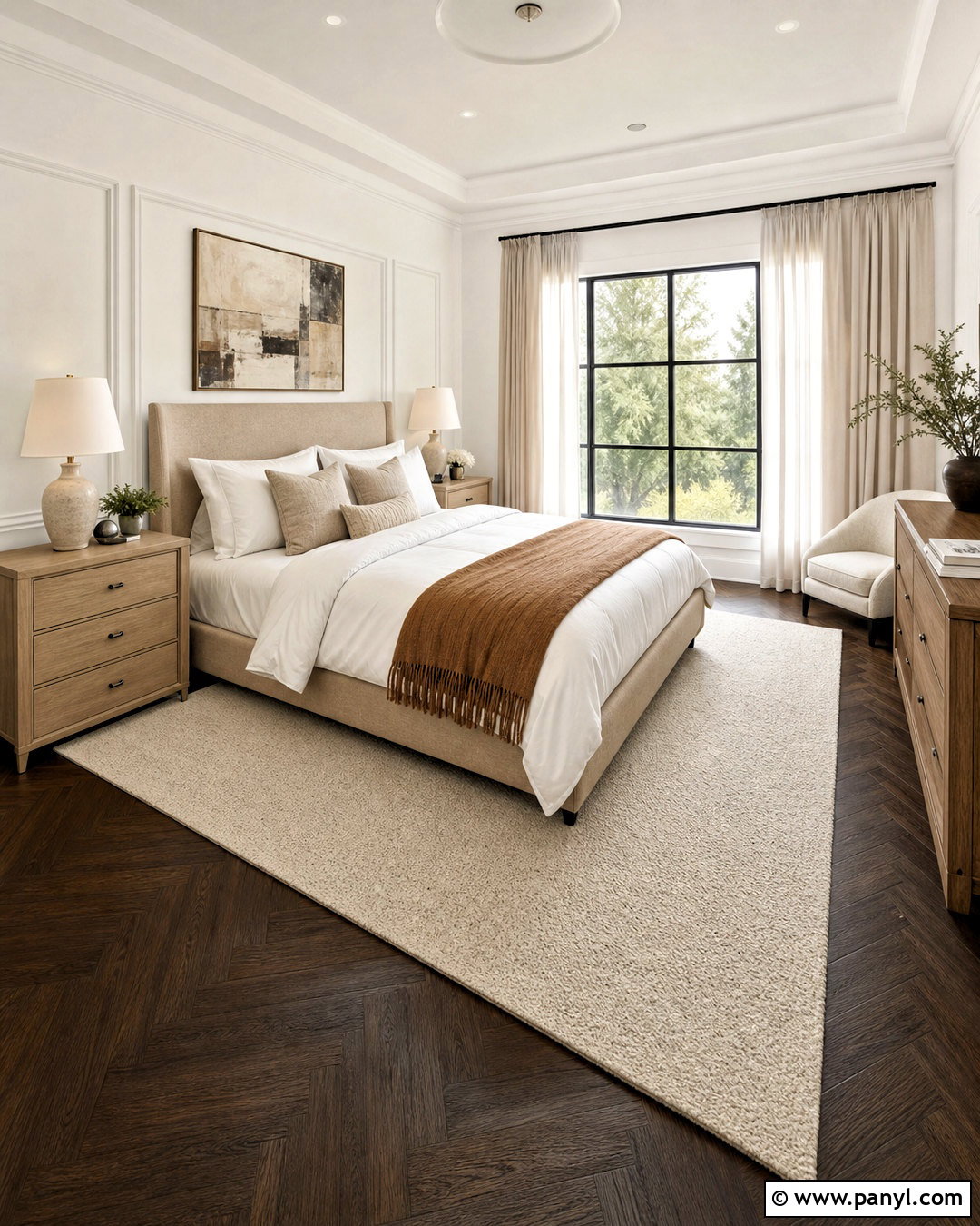 Dark Herringbone Floor White Wall Bedroom - 20 dark floors light walls
