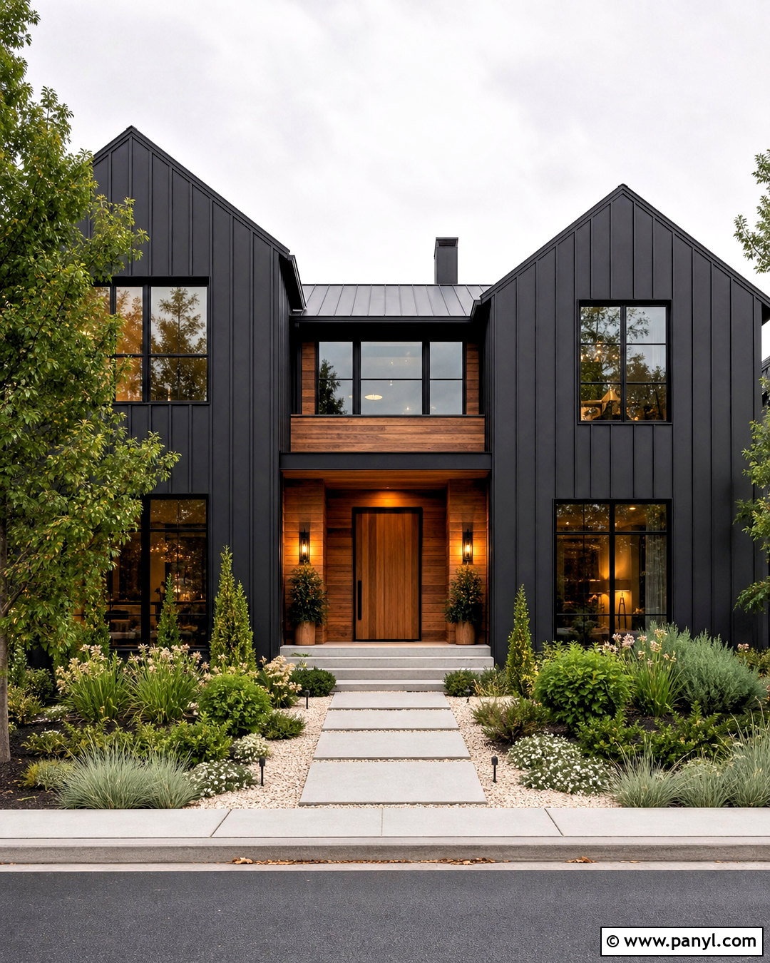 Dark House Front With Natural Wood - 20 house front design ideas