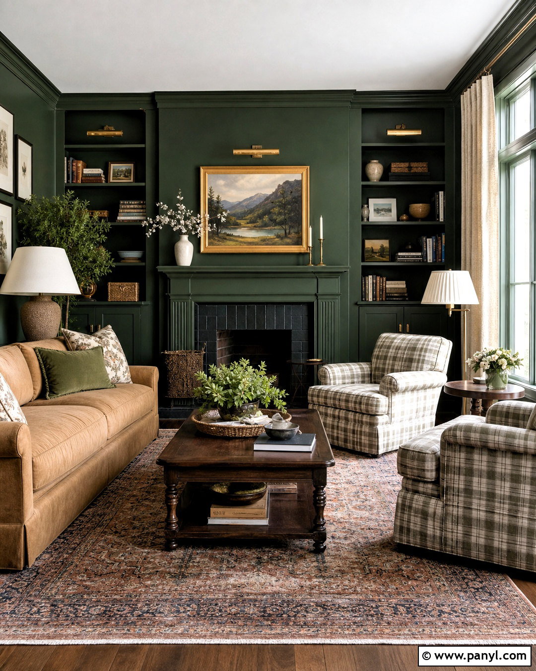 Dark Hunter Green Living Room - 20 dark paint living room ideas