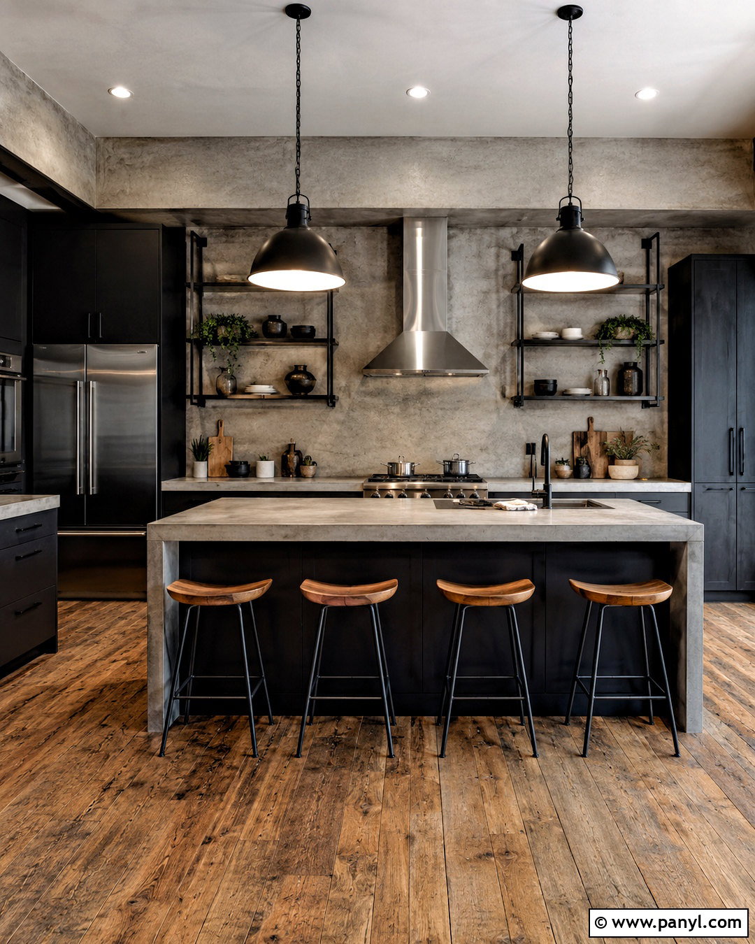 Dark Industrial Kitchen With Concrete - 20 dark kitchen ideas