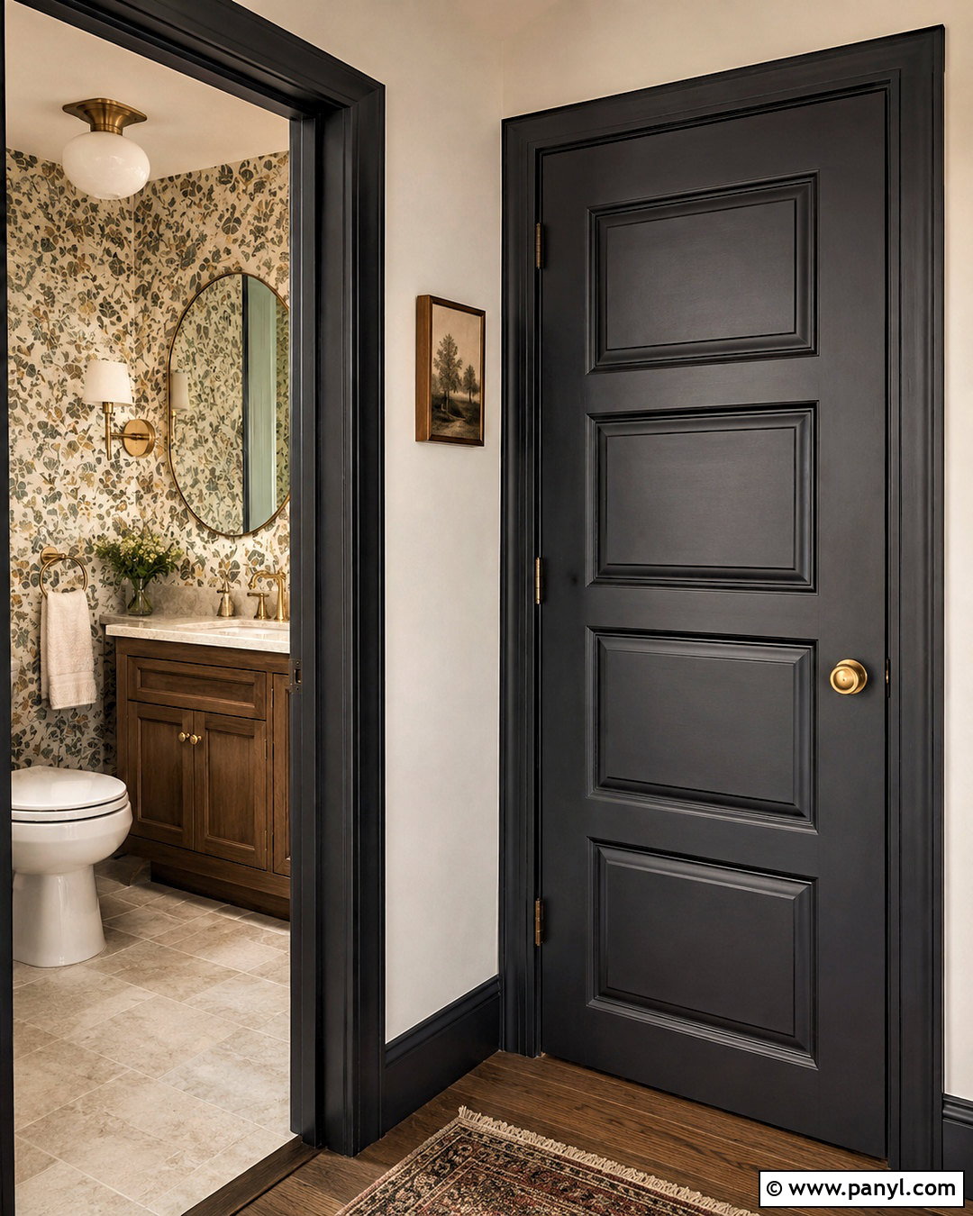 Dark Interior Door With Patterned Wallpaper - 20 dark doors interior ideas