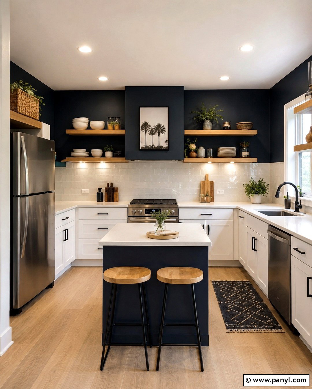 Dark Kitchen Wall With Open Shelving - 20 dark wall in kitchen ideas