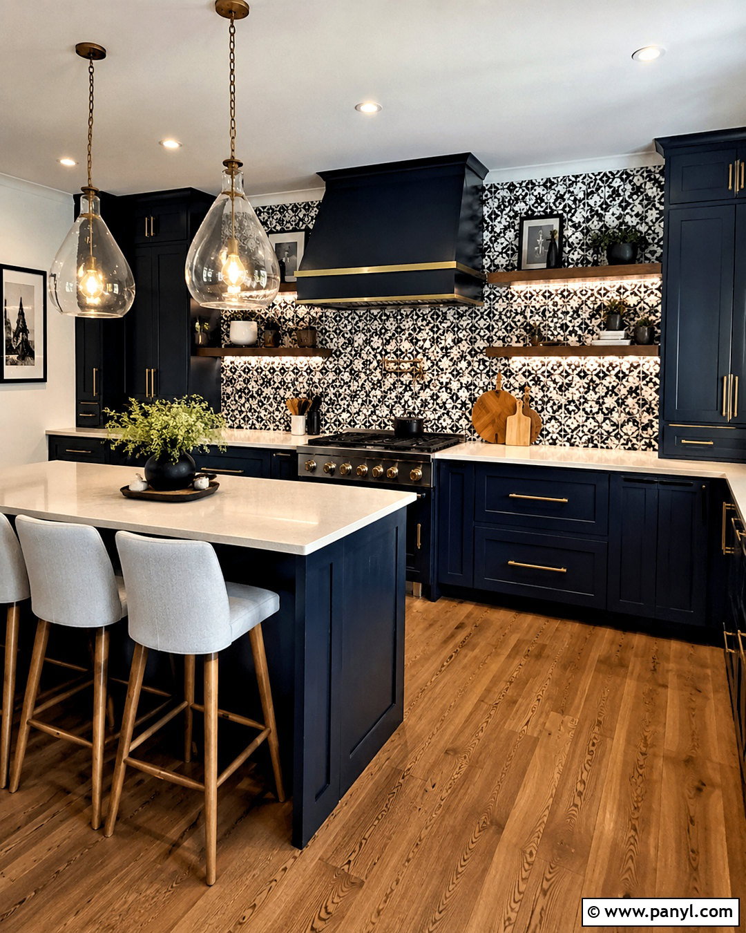 Dark Kitchen With Patterned Backsplash - 20 dark kitchen ideas